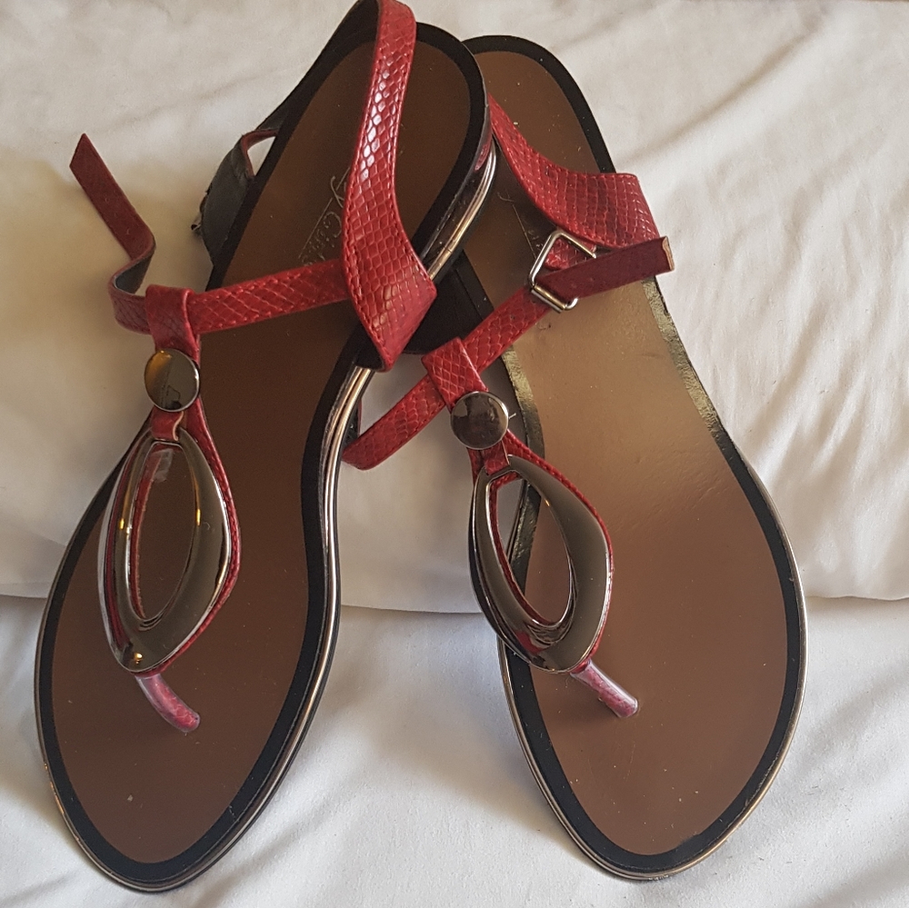Red snake / silver elevated  sandals